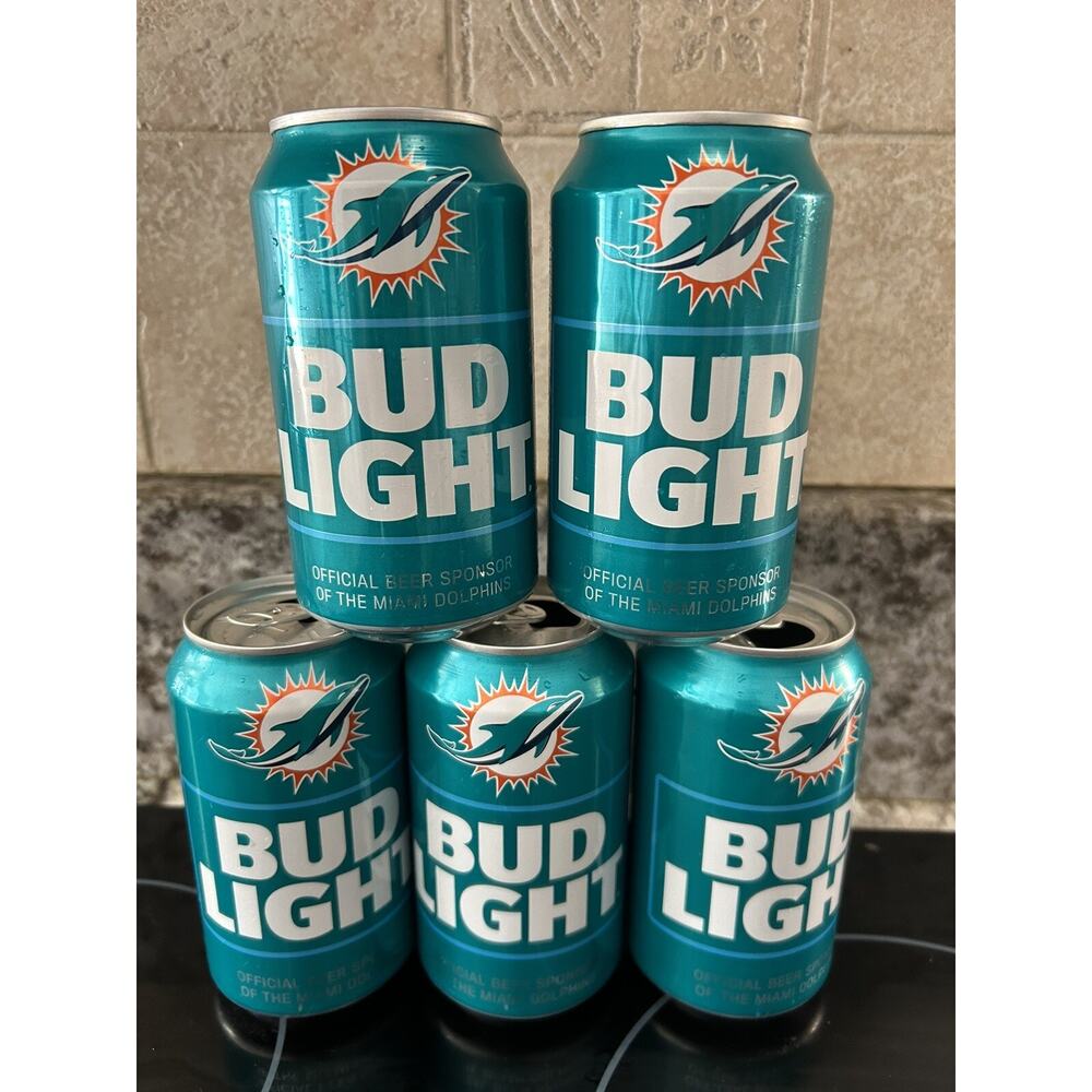 New Bud Light 2024 Miami Dolphins Beer Can (Set Of 5) Top Opened Mens Bar Gift